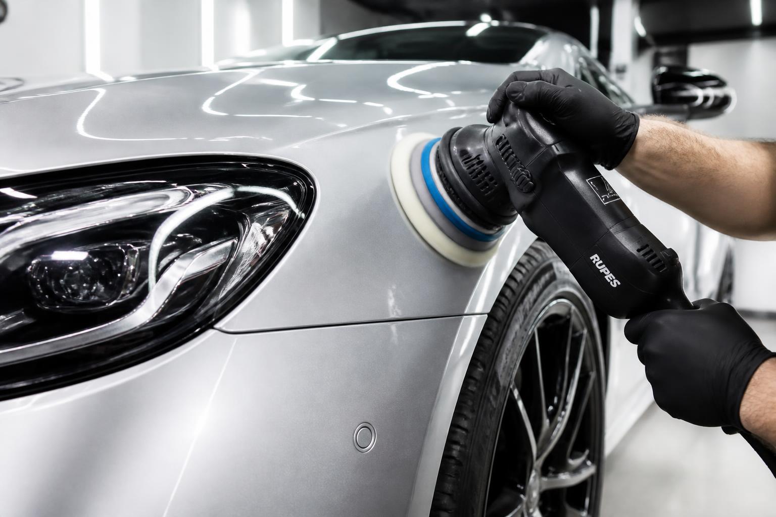 Machine polishing a luxury car panel